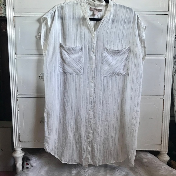 FOREVER 21 / White Pinstripe T-Shirt Dress / SZ M - Picture 1 of 8